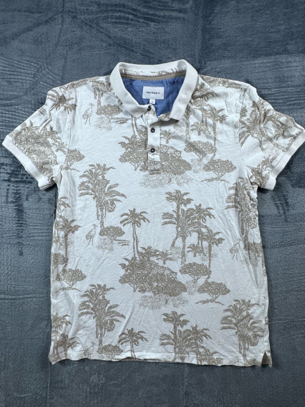 Devred 1902 French Tropical Palm Tree Print Polo Shirt M White Tan